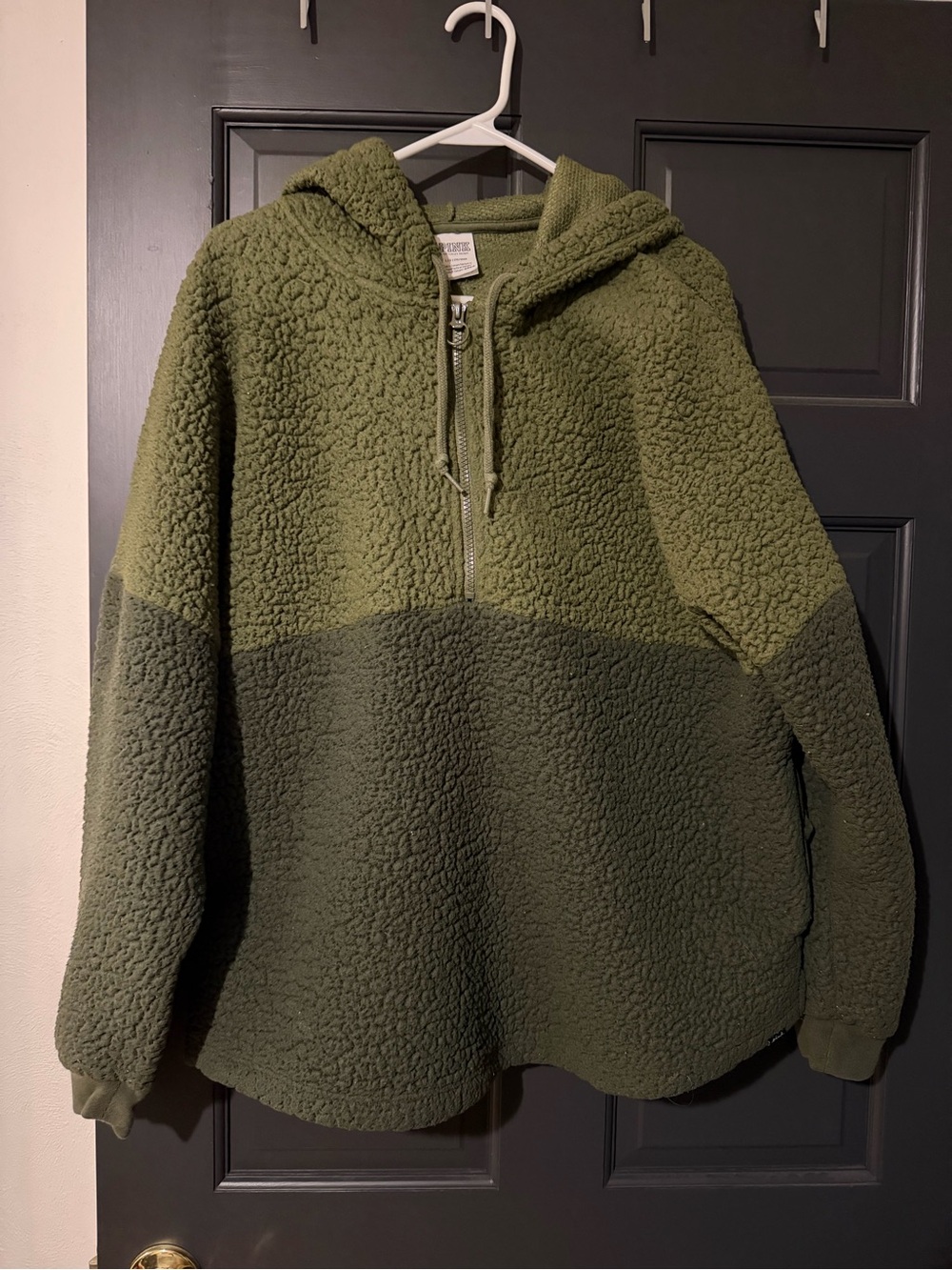 PINK Victoria's Secret Two-Tone Olive Sherpa Half-Zip Hoodie